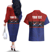 Personalised Samoan DNA-Proud of Samoa Couples Matching Off The Shoulder Long Sleeve Dress and Hawaiian Shirt Polynesian Patterns - Polynesian Pride