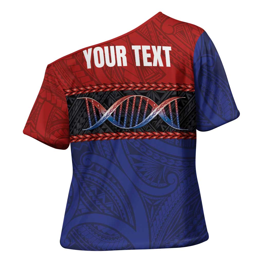 Personalised Samoan DNA-Proud of Samoa Cross Shoulder Shirt Polynesian Patterns - Polynesian Pride