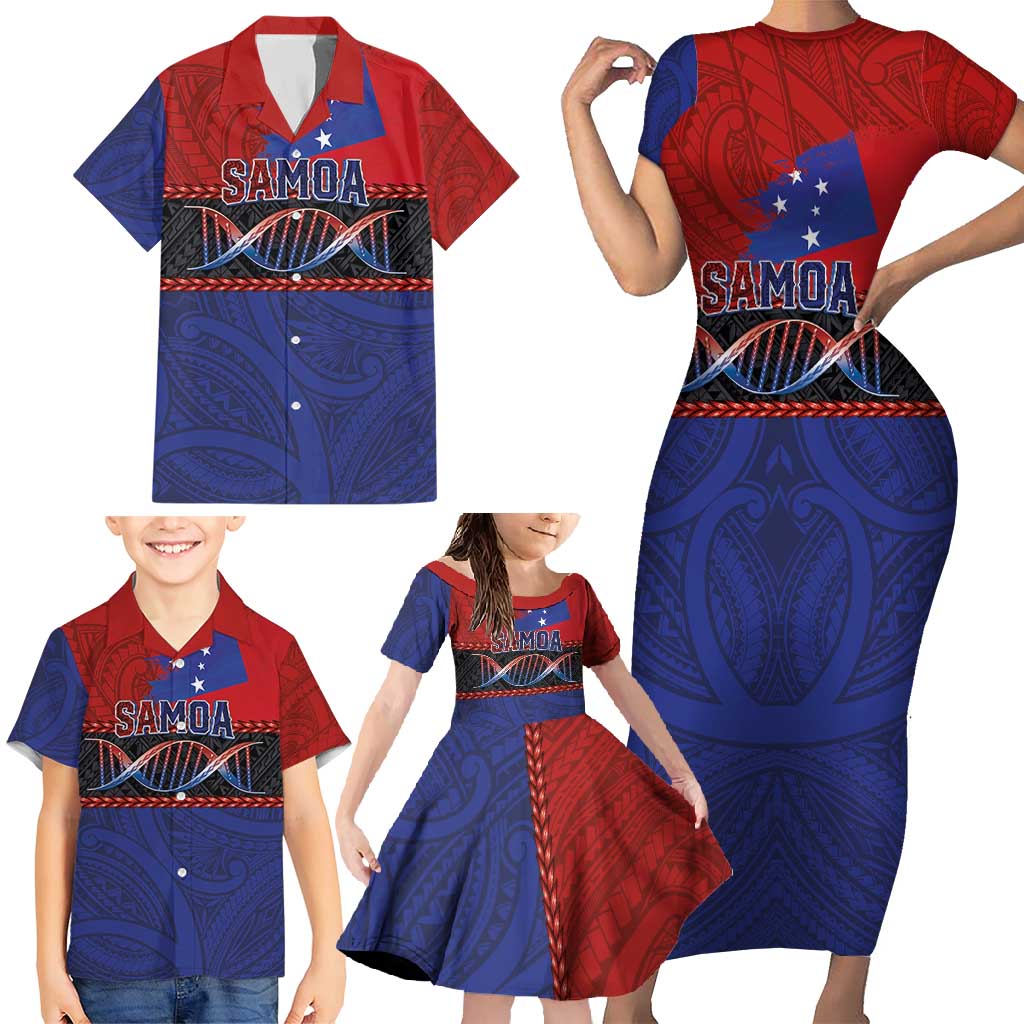 Personalised Samoan DNA-Proud of Samoa Family Matching Short Sleeve Bodycon Dress and Hawaiian Shirt Polynesian Patterns - Polynesian Pride