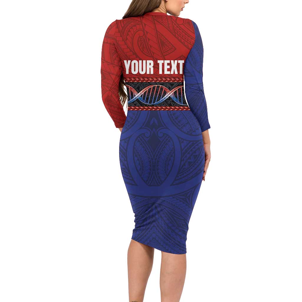 Personalised Samoan DNA-Proud of Samoa Long Sleeve Bodycon Dress Polynesian Patterns - Polynesian Pride