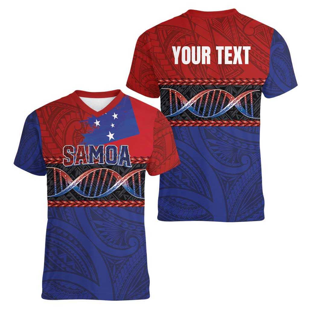 Personalised Samoan DNA-Proud of Samoa Women V-Neck T-Shirt Polynesian Patterns - Polynesian Pride