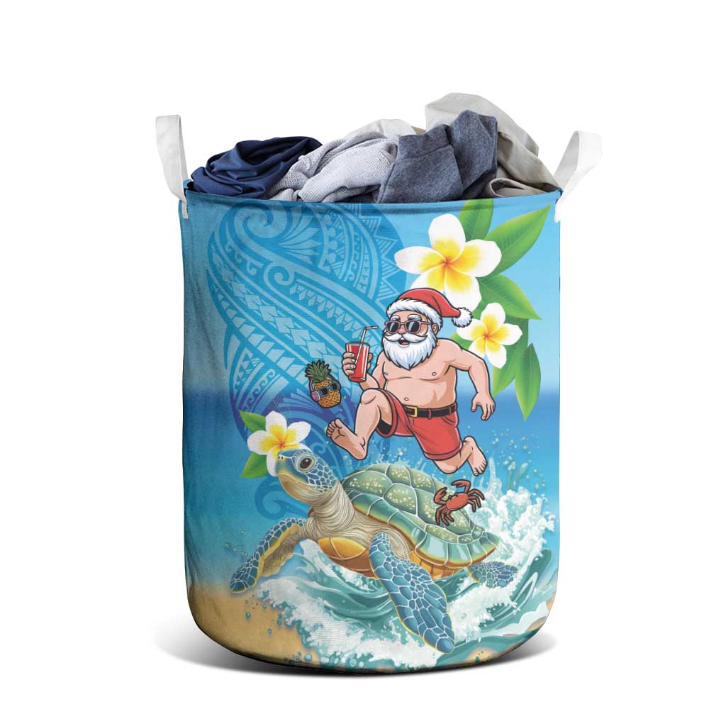 Polynesian Merry Christmas Laundry Basket Funny Santa with Sea Turtle Beach Plumeria - Polynesian Pride