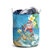 Polynesian Merry Christmas Laundry Basket Funny Santa with Sea Turtle Beach Plumeria - Polynesian Pride