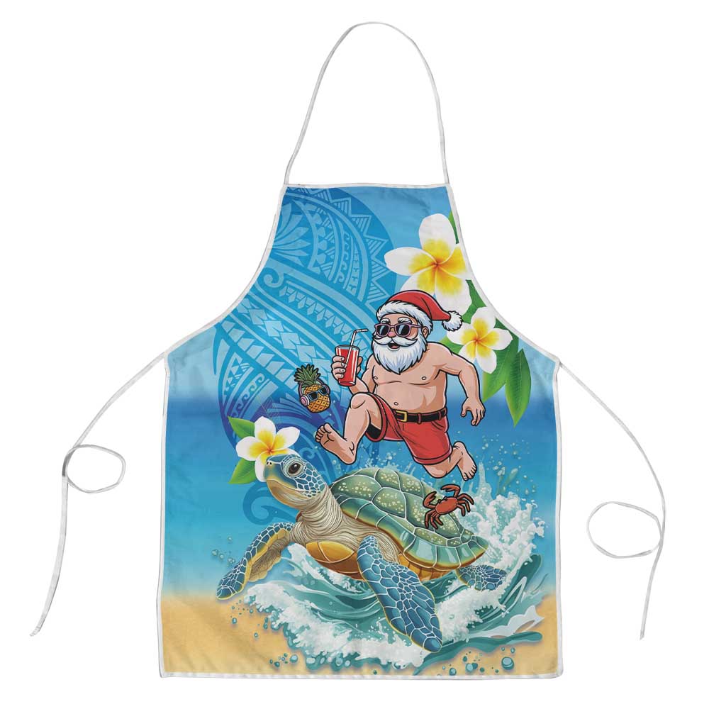 Polynesian Merry Christmas Apron Funny Santa with Sea Turtle Beach Plumeria - Polynesian Pride