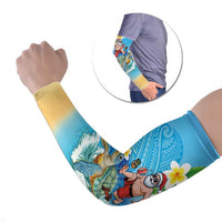 Polynesian Merry Christmas Arm Sleeves Funny Santa with Sea Turtle Beach Plumeria - Polynesian Pride