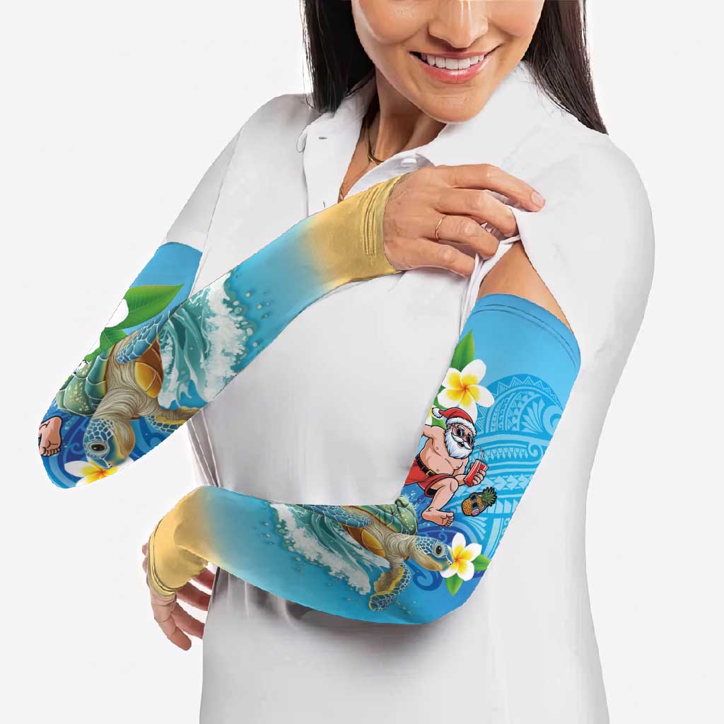 Polynesian Merry Christmas Arm Sleeves Funny Santa with Sea Turtle Beach Plumeria - Polynesian Pride