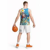 Polynesian Merry Christmas Basketball Jersey Funny Santa with Sea Turtle Beach Plumeria - Polynesian Pride