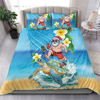 Polynesian Merry Christmas Bedding Set Funny Santa with Sea Turtle Beach Plumeria - Polynesian Pride