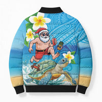 Polynesian Merry Christmas Bomber Puffer Jacket Funny Santa with Sea Turtle Beach Plumeria - Polynesian Pride