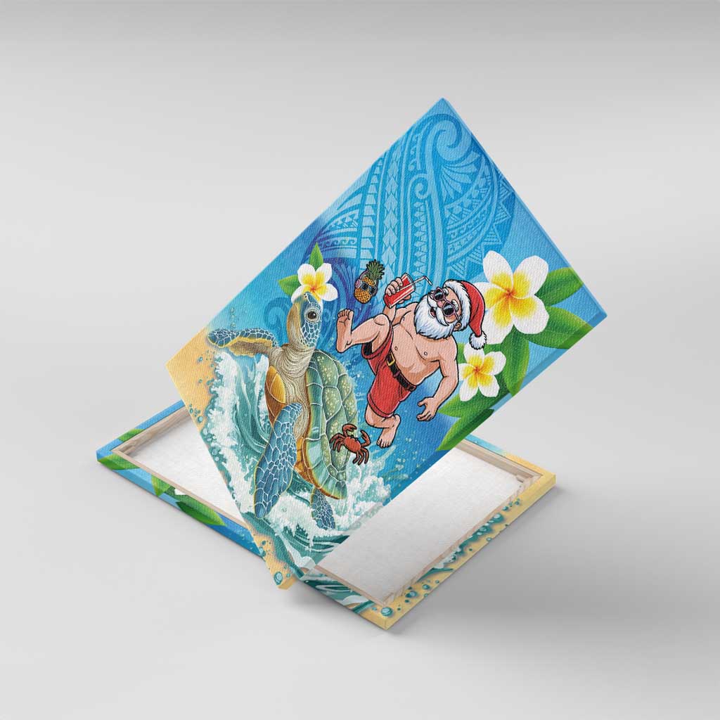 Polynesian Merry Christmas Canvas Wall Art Funny Santa with Sea Turtle Beach Plumeria - Polynesian Pride