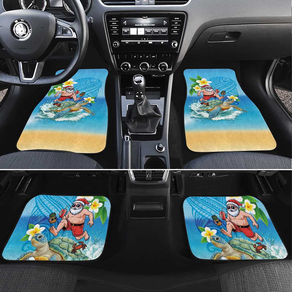 Polynesian Merry Christmas Car Mats Funny Santa with Sea Turtle Beach Plumeria - Polynesian Pride
