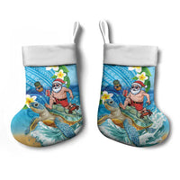Polynesian Merry Christmas Stocking Funny Santa with Sea Turtle on Beach and Plumeria - Polynesian Pride