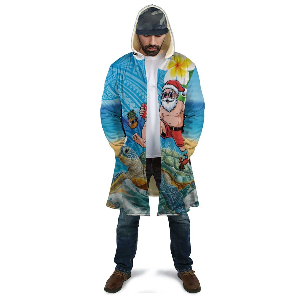 Polynesian Merry Christmas Cloak Funny Santa with Sea Turtle Beach Plumeria - Polynesian Pride