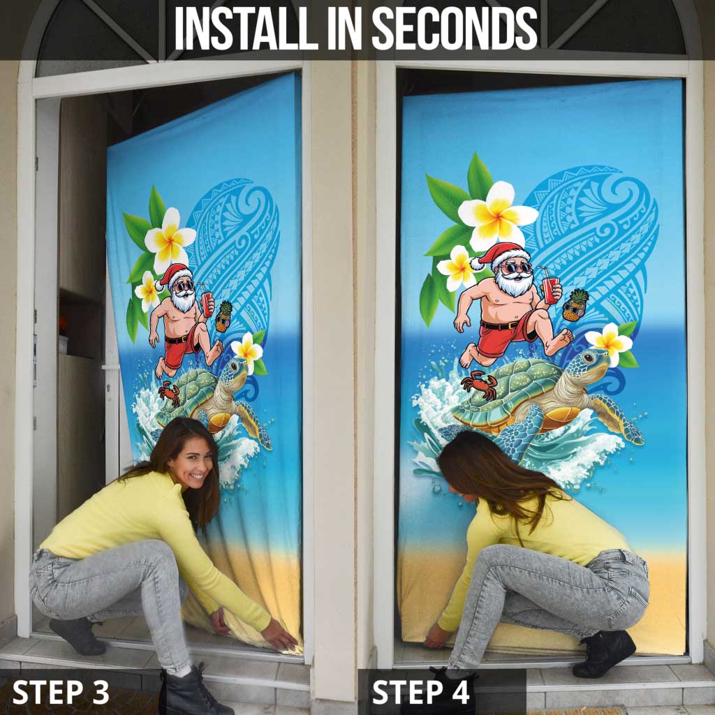 Polynesian Merry Christmas Door Cover Funny Santa with Sea Turtle Beach Plumeria - Polynesian Pride