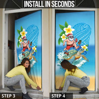 Polynesian Merry Christmas Door Cover Funny Santa with Sea Turtle Beach Plumeria - Polynesian Pride
