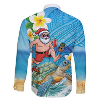 Polynesian Merry Christmas Family Matching Long Sleeve Bodycon Dress and Hawaiian Shirt Funny Santa with Sea Turtle Beach Plumeria - Polynesian Pride