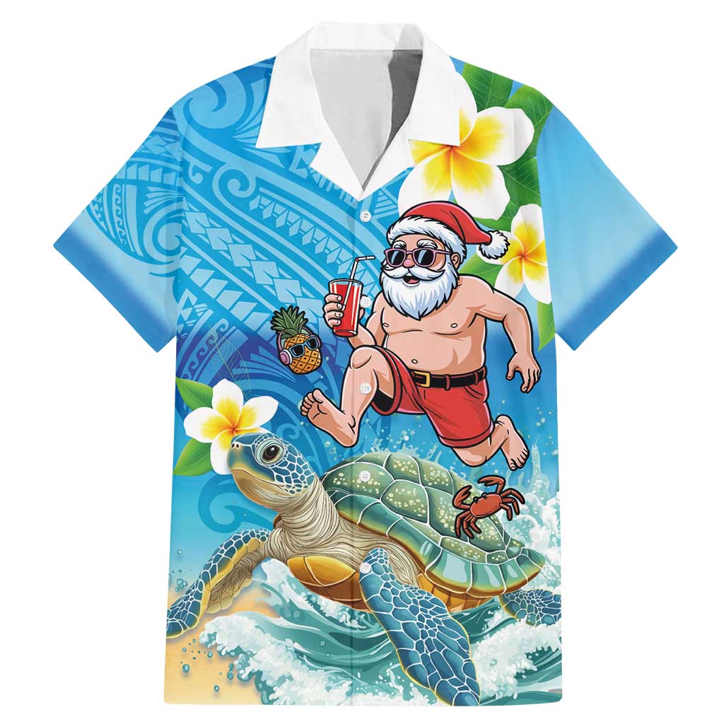 Polynesian Merry Christmas Family Matching Mermaid Dress and Hawaiian Shirt Funny Santa with Sea Turtle Beach Plumeria - Polynesian Pride