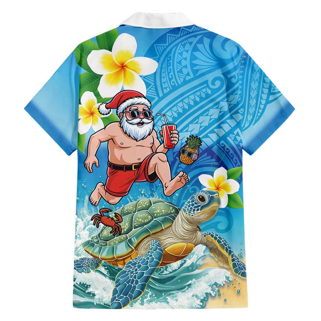 Polynesian Merry Christmas Family Matching Off Shoulder Maxi Dress and Hawaiian Shirt Funny Santa with Sea Turtle Beach Plumeria - Polynesian Pride