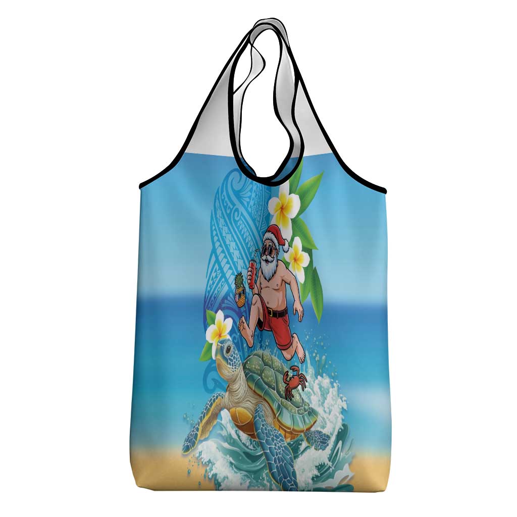 Polynesian Merry Christmas Grocery Bag Funny Santa with Sea Turtle Beach Plumeria - Polynesian Pride