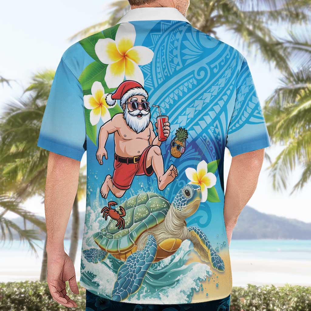 Polynesian Merry Christmas Hawaiian Shirt Funny Santa with Sea Turtle Beach Plumeria - Polynesian Pride