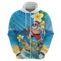 Polynesian Merry Christmas Hoodie Funny Santa with Sea Turtle Beach Plumeria - Polynesian Pride