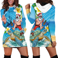 Polynesian Merry Christmas Hoodie Dress Funny Santa with Sea Turtle Beach Plumeria - Polynesian Pride