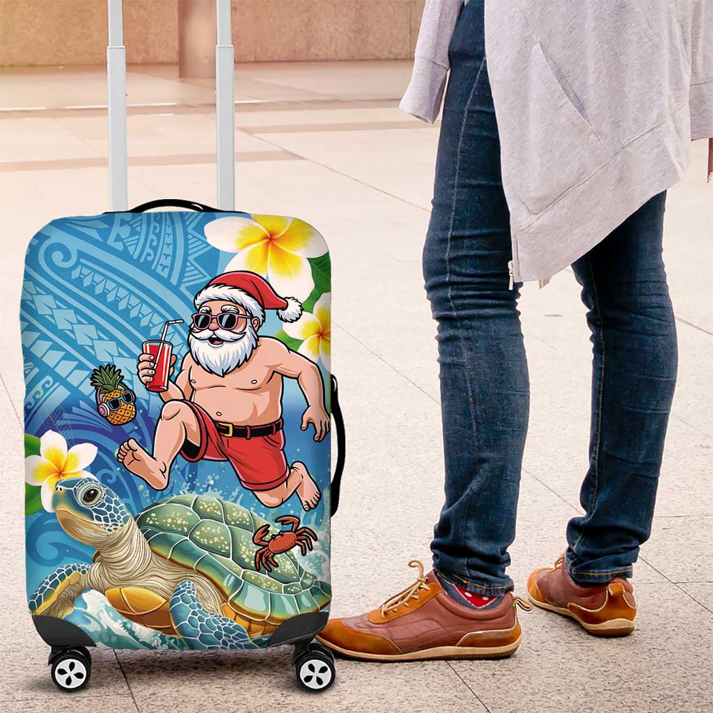 Polynesian Merry Christmas Luggage Cover Funny Santa with Sea Turtle Beach Plumeria - Polynesian Pride