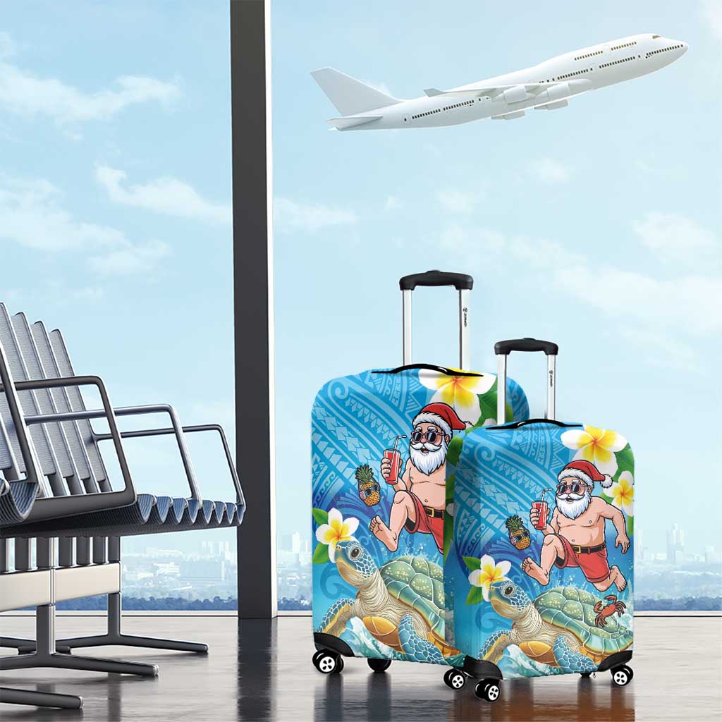 Polynesian Merry Christmas Luggage Cover Funny Santa with Sea Turtle Beach Plumeria - Polynesian Pride