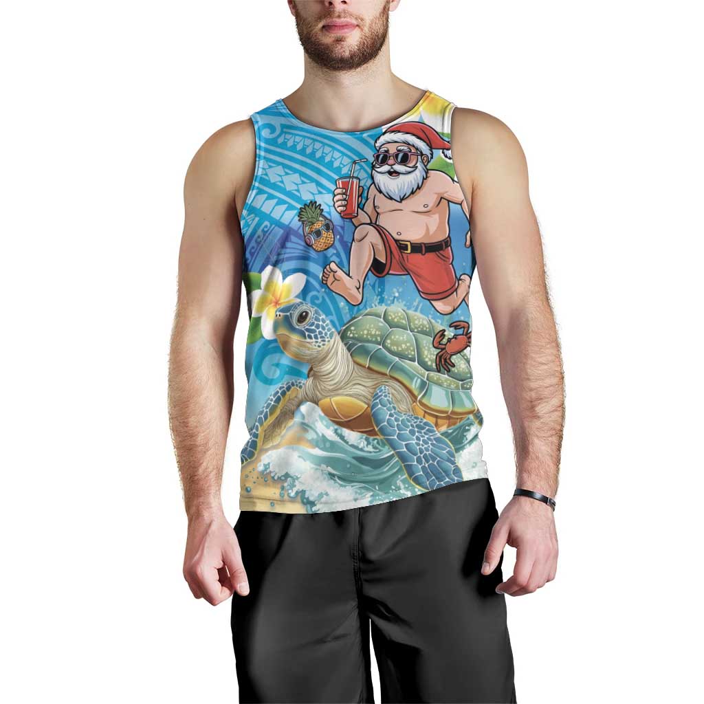 Polynesian Merry Christmas Men Tank Top Funny Santa with Sea Turtle Beach Plumeria - Polynesian Pride