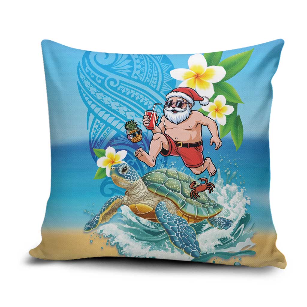 Polynesian Merry Christmas Pillow Cover Funny Santa with Sea Turtle Beach Plumeria - Polynesian Pride