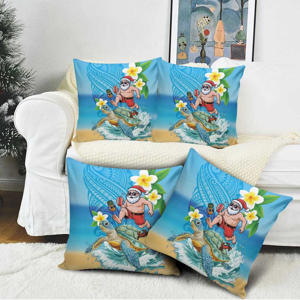 Polynesian Merry Christmas Pillow Cover Funny Santa with Sea Turtle Beach Plumeria - Polynesian Pride