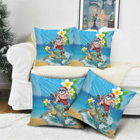 Polynesian Merry Christmas Pillow Cover Funny Santa with Sea Turtle Beach Plumeria - Polynesian Pride