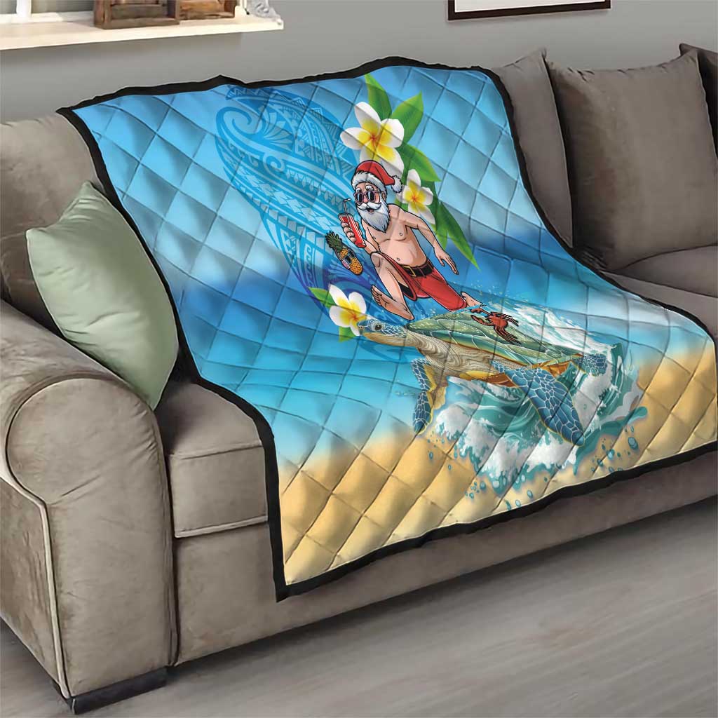 Polynesian Merry Christmas Quilt Funny Santa with Sea Turtle Beach Plumeria - Polynesian Pride