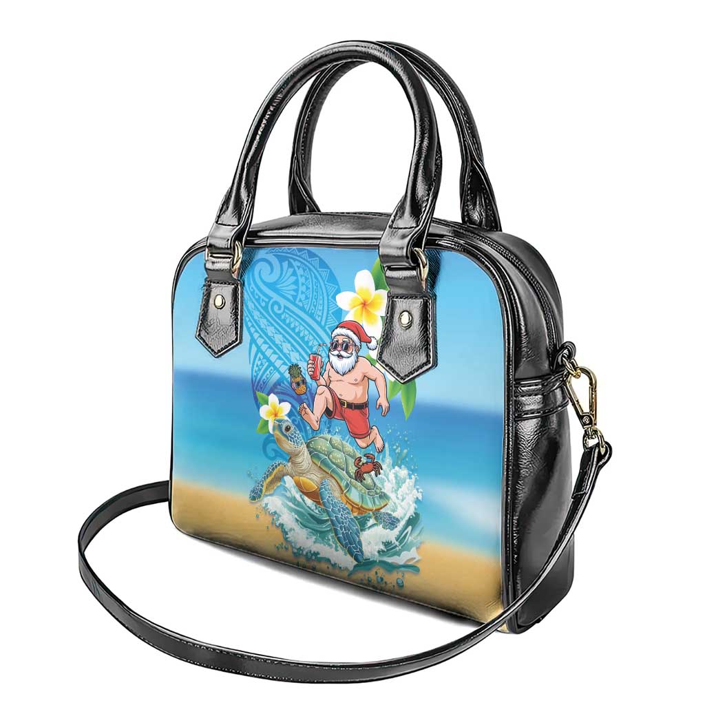 Polynesian Merry Christmas Shoulder Handbag Funny Santa with Sea Turtle Beach Plumeria - Polynesian Pride