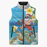 Polynesian Merry Christmas Sleeveless Puffer Jacket Funny Santa with Sea Turtle Beach Plumeria - Polynesian Pride