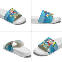 Polynesian Merry Christmas Slide Sandals Funny Santa with Sea Turtle Beach Plumeria - Polynesian Pride