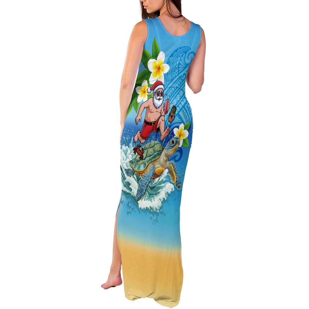 Polynesian Merry Christmas Tank Maxi Dress Funny Santa with Sea Turtle Beach Plumeria - Polynesian Pride