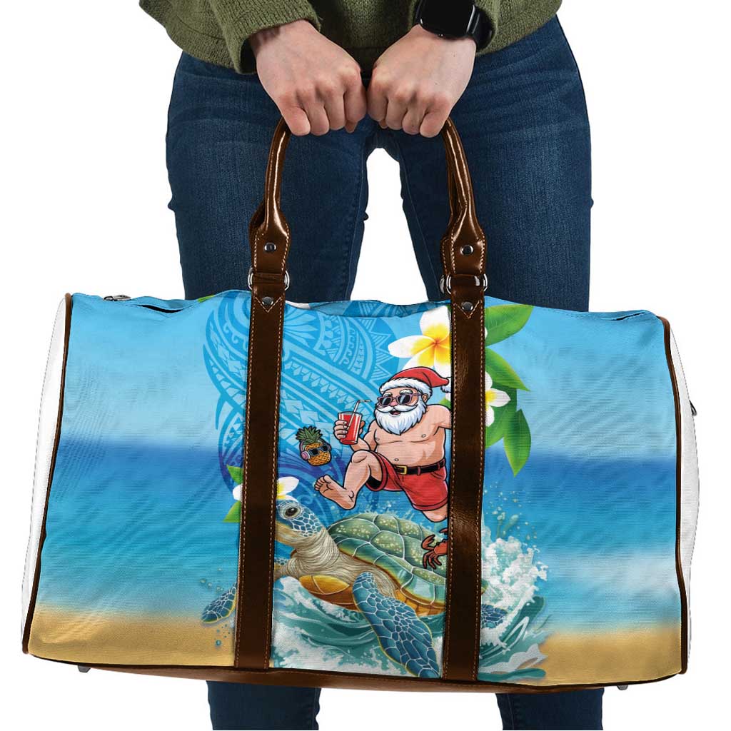 Polynesian Merry Christmas Travel Bag Funny Santa with Sea Turtle Beach Plumeria - Polynesian Pride