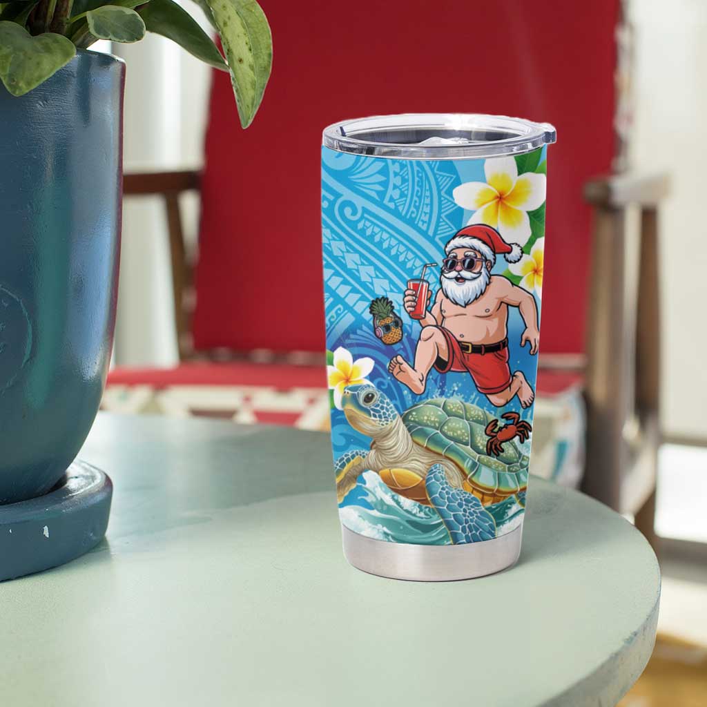 Polynesian Merry Christmas Tumbler Cup Funny Santa with Sea Turtle Beach Plumeria - Polynesian Pride