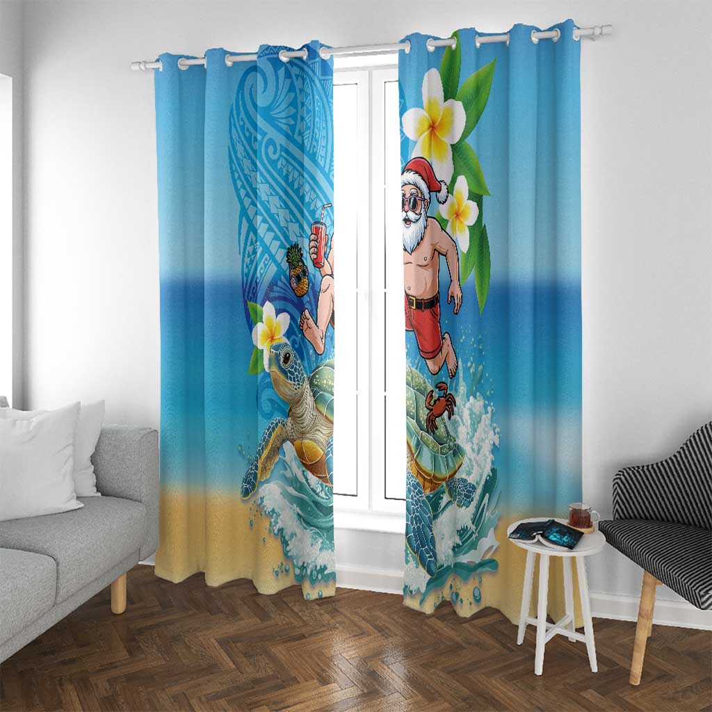 Polynesian Merry Christmas Window Curtain Funny Santa with Sea Turtle Beach Plumeria - Polynesian Pride