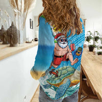 Polynesian Merry Christmas Women Casual Shirt Funny Santa with Sea Turtle Beach Plumeria - Polynesian Pride