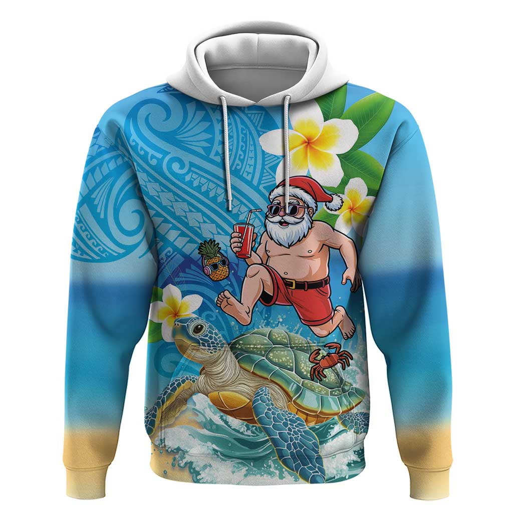 Polynesian Merry Christmas Zip Hoodie Funny Santa with Sea Turtle Beach Plumeria - Polynesian Pride