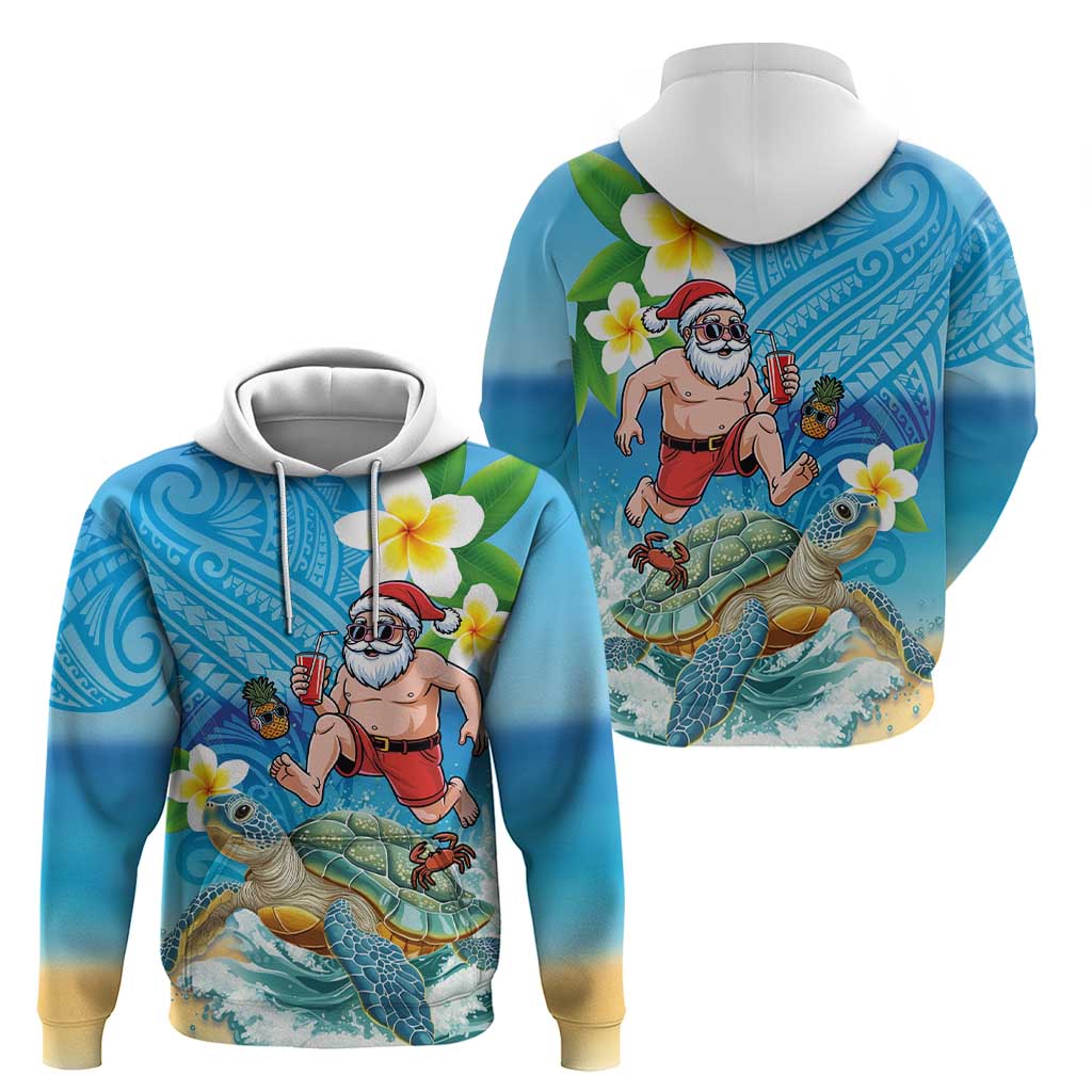 Polynesian Merry Christmas Zip Hoodie Funny Santa with Sea Turtle Beach Plumeria - Polynesian Pride