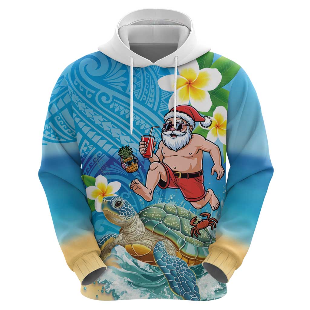 Polynesian Merry Christmas Zip Hoodie Funny Santa with Sea Turtle Beach Plumeria - Polynesian Pride
