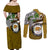 Hawaii James Campbell High School Couples Matching Off Shoulder Maxi Dress and Long Sleeve Button Shirt Kakau Pattern Gold Color Version LT03 - Polynesian Pride