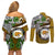 Hawaii James Campbell High School Couples Matching Off Shoulder Short Dress and Long Sleeve Button Shirt Kakau Pattern Gold Color Version LT03 - Polynesian Pride