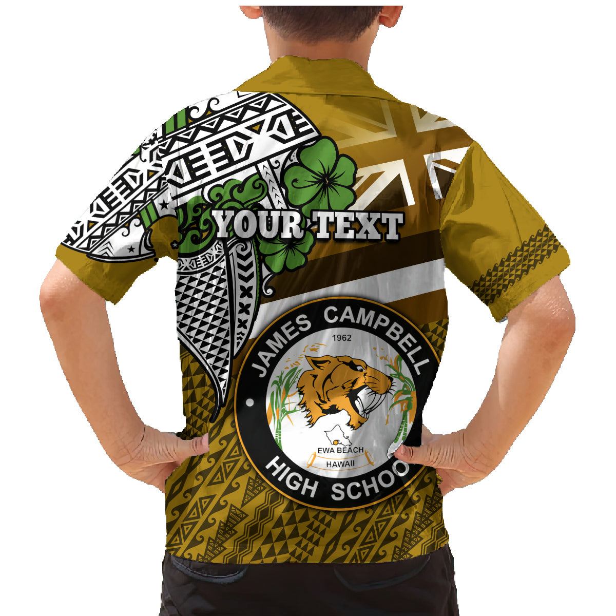 Hawaii James Campbell High School Family Matching Mermaid Dress and Hawaiian Shirt Kakau Pattern Gold Color Version LT03 - Polynesian Pride