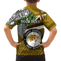 Hawaii James Campbell High School Family Matching Short Sleeve Bodycon Dress and Hawaiian Shirt Kakau Pattern Gold Color Version LT03 - Polynesian Pride