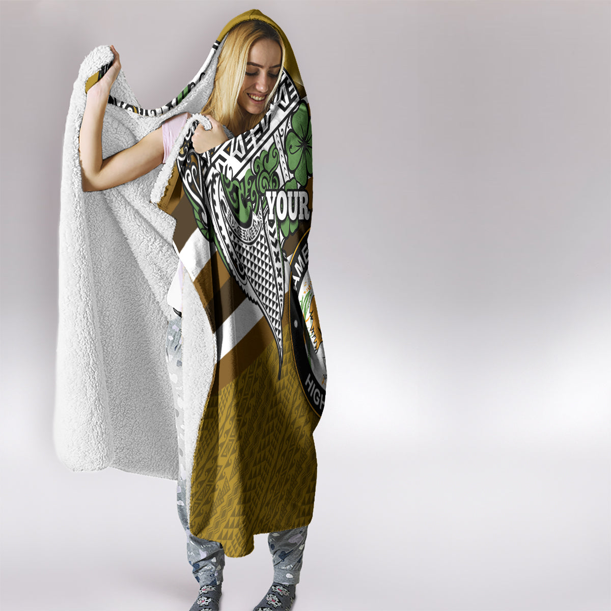 Hawaii James Campbell High School Hooded Blanket Kakau Pattern Gold Color Version LT03 - Polynesian Pride