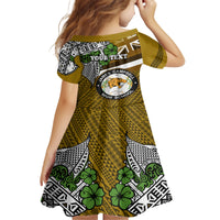 Hawaii James Campbell High School Kid Short Sleeve Dress Kakau Pattern Gold Color Version LT03 - Polynesian Pride